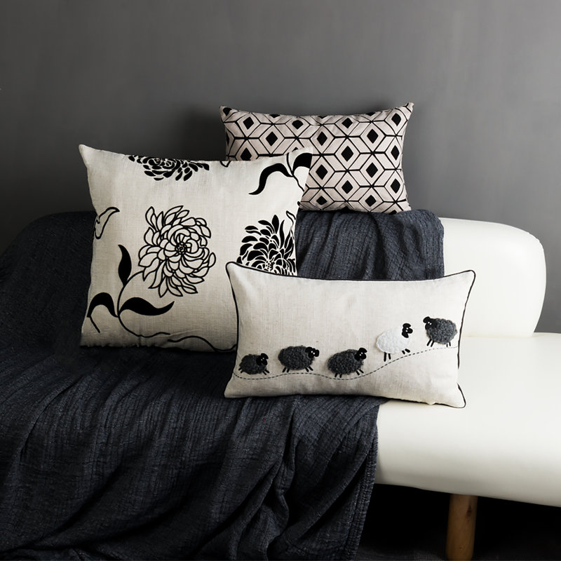 Embroidered Pillow Cover, White