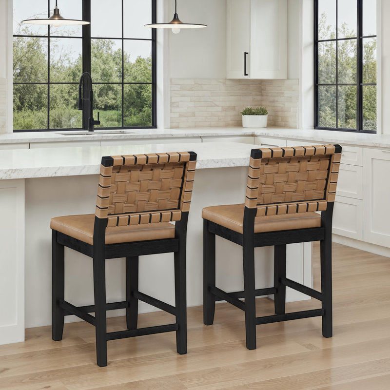 Reid Vegan Leather Counter Chair, Saddle Brown Seat/ Black Frame, Counter Stool (25.75" Seat Height)