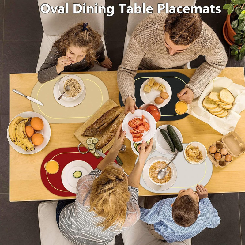 Reversible Placemats For Dining Table - Set Of 6, Gray & Tan