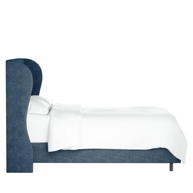 Tomey Upholstered Wingback Bed, Zuma Navy Textured Linen, Twin
