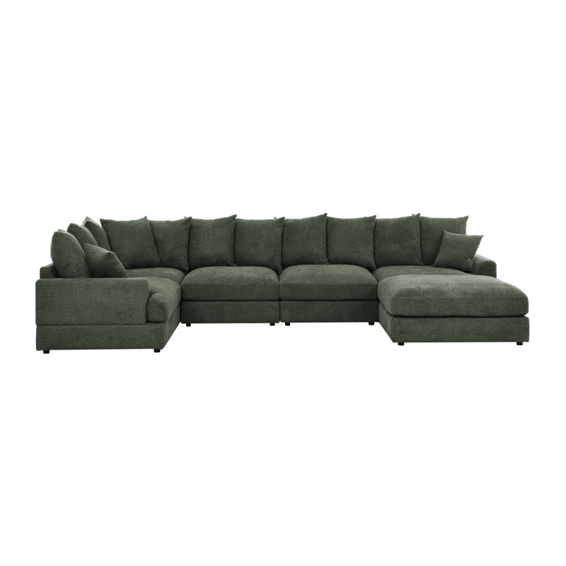 Arden Cloud Modular Sectional, 26" H x 155.5" W x 84" D, Green Microfiber/Microsuede