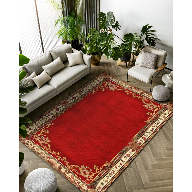 Susan Red Oriental Machine Printed Cotton Polyester Area Rug, Runner 2'8" x 10'6"
