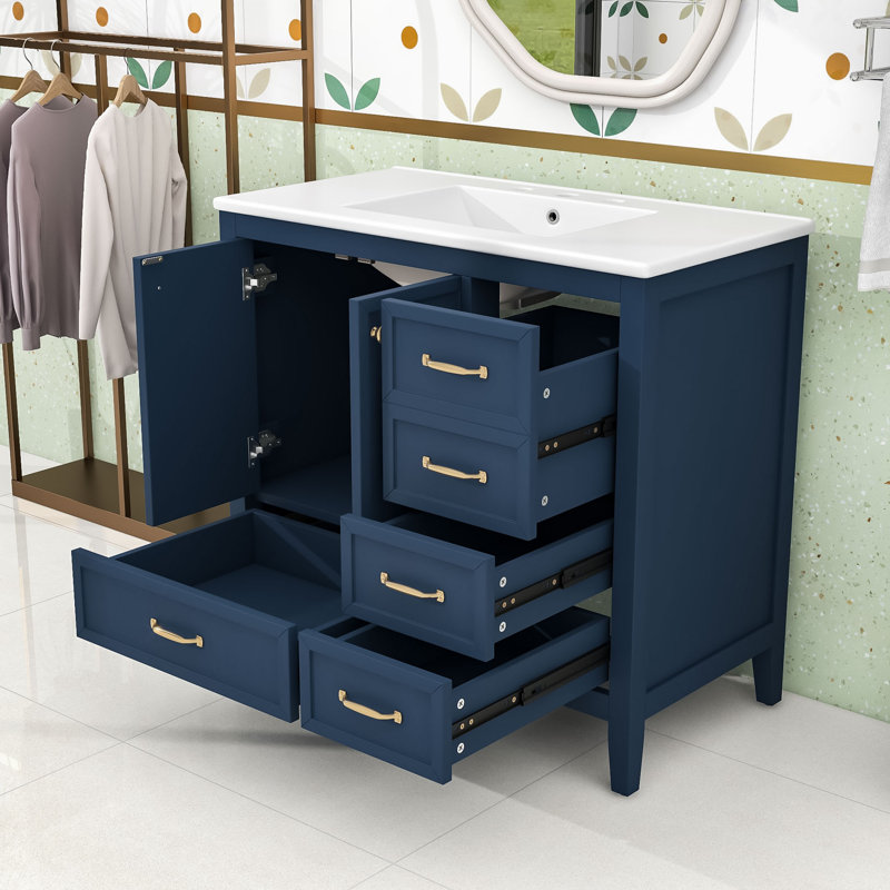 Elegant Bathroom Vanity with Sink, Soft-Closing Storage Drawers, Blue