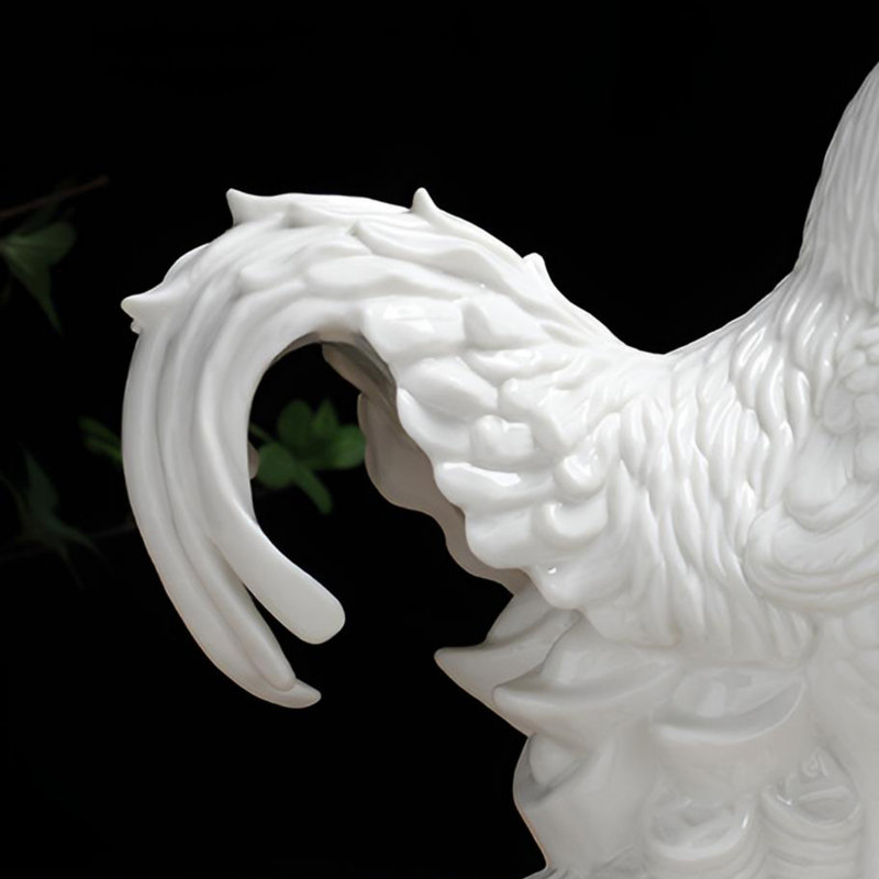 Handcrafted Ceramic Rooster Statue For Prosperity, White