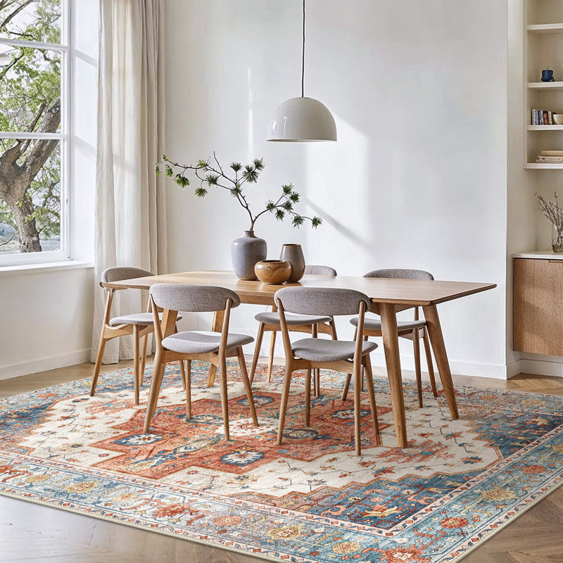 Area Rug, Rectangle 160 x 230 cm, Orange/Blue/Beige