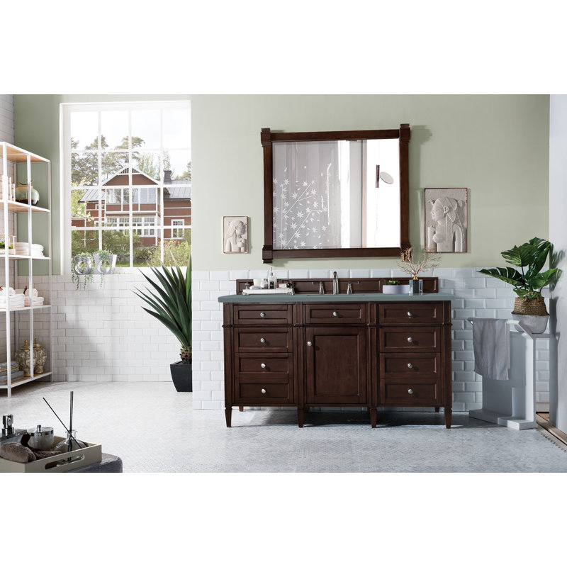 Meuble-lavabo simple 60 po Dussault, Pierre de savon anthracite, Acajou bruni, 8 po