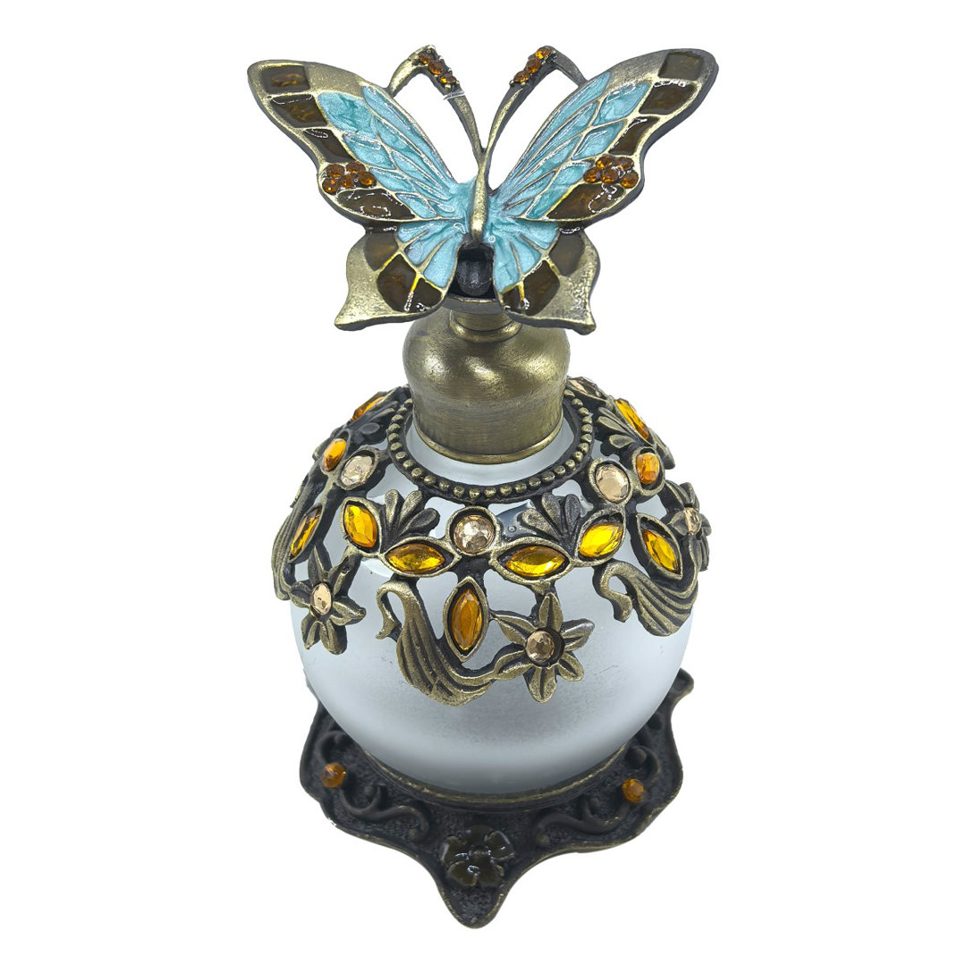 Waymart Decor Home Elegant Butterfly Perfume Bottle in Glass and Metal, Unique Design for Gifts and Perfumery Decoration
