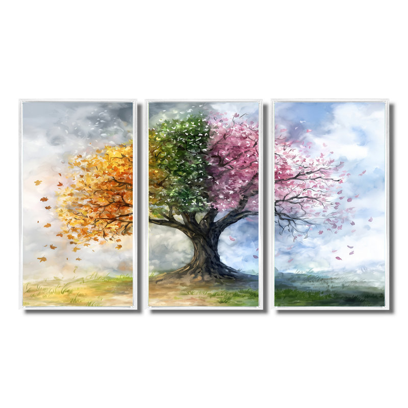 Arbre rose avec quatre saisons - ensemble d'art mural arbre de vie, H 28 po x l 36 po x P 1 po