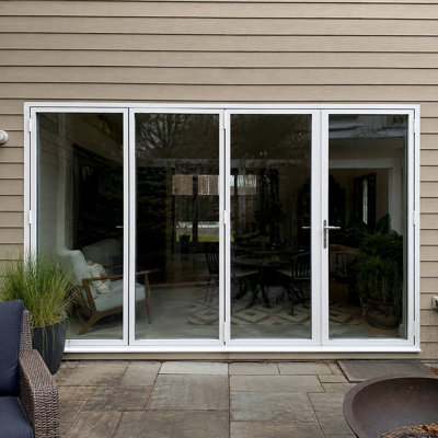 White Patio Door 144" W x 80"H Left OutSwing Bifold Aluminum Folding (3+1)