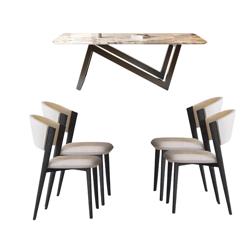 4 - Person Marble Top Pedestal Dining Set, 29.53"H x 70.87"L x 35.43"W