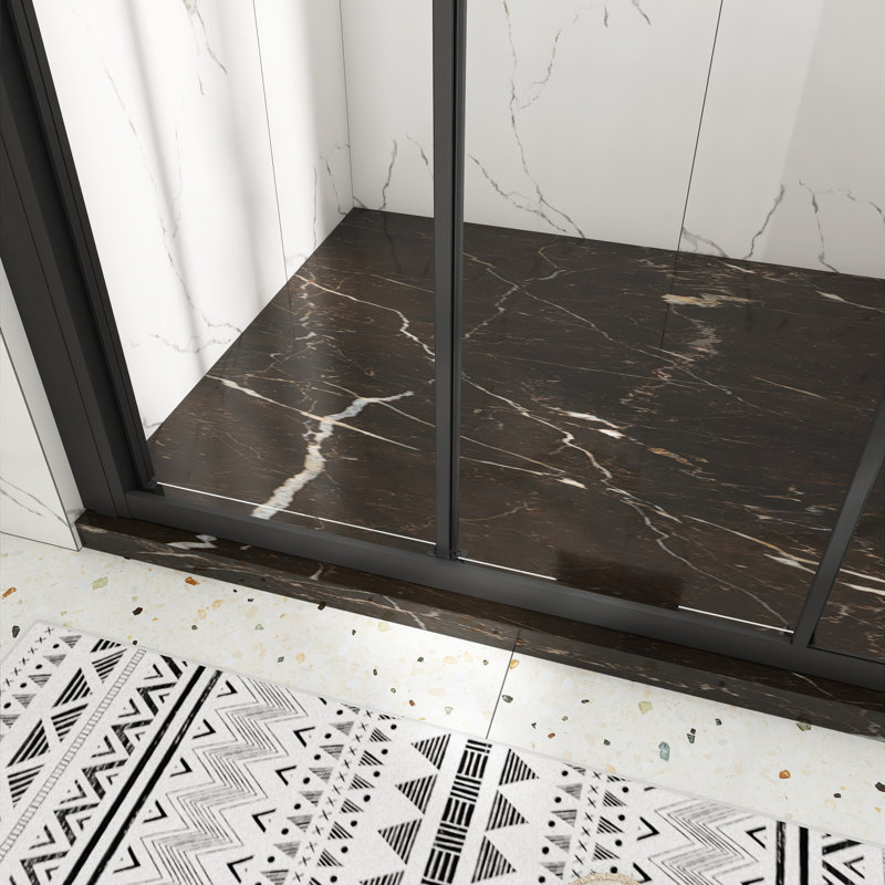 Matte Black 60" x 70" Sliding Semi-Frameless Shower Door with Clear Glass
