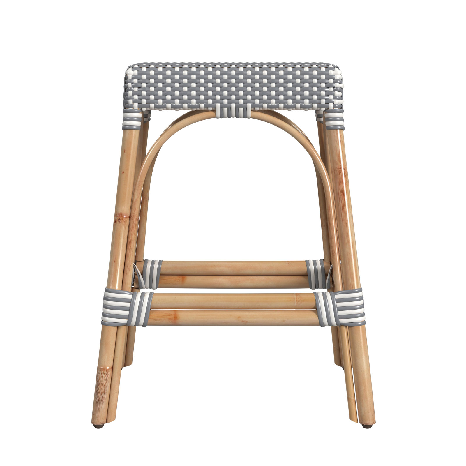 Lennart Bar and Counter Stool, Gray/White Dot / Natural Rattan Frame, Counter Stool (24.5" Seat Height)