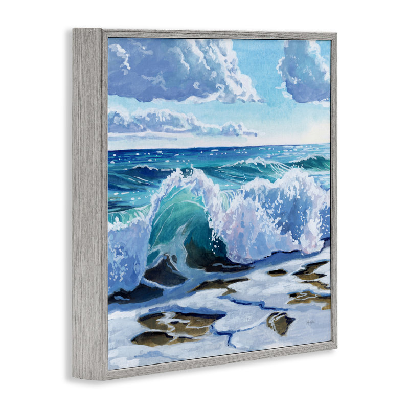 «Curling Aqua Wave on Shore», estampe numérique, design par Kate Jarvik Birch, H 17 po x l 17 po, Estampe numérique Farmhouse