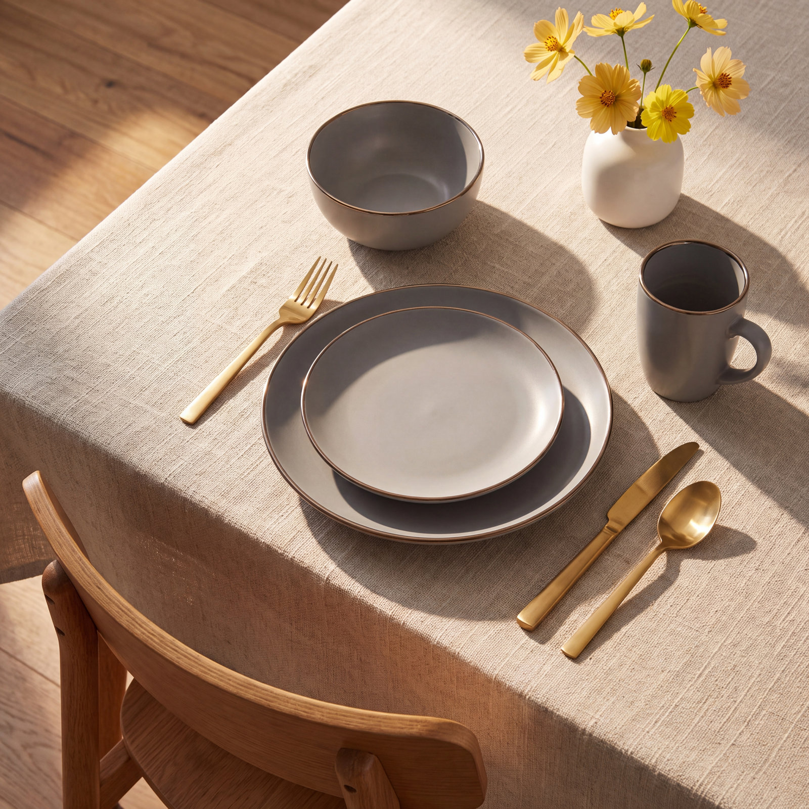 Rockaway Ceramic Dinnerware Set, Matte Gray