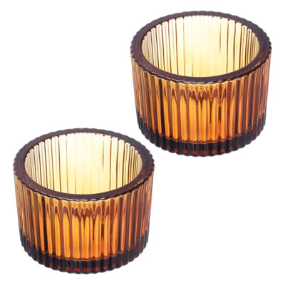 Ensemble de 2 bougeoirs en verre brun