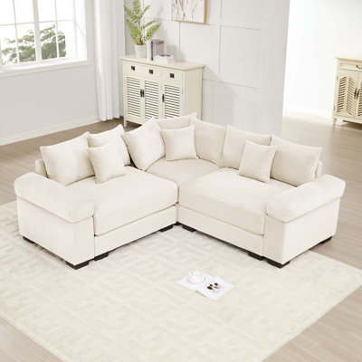 Canapé modulaire moderne surdimensionné en velours côtelé 3 places avec 10 coussins décoratifs Modern