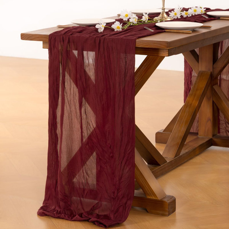 Burgundy Red Cheesecloth Table Runner, 120" Boho Rustic Gauze Runner