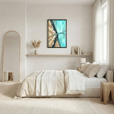 Aquarelle sur toile bleu sarcelle et beige