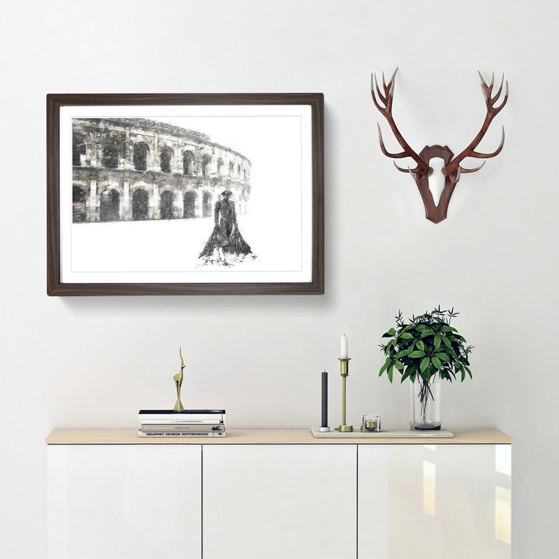 Arena Of Nimes In France - Single Picture Frame Painting on MDF, 62cm H x 91cm W x 2cm D, Walnut