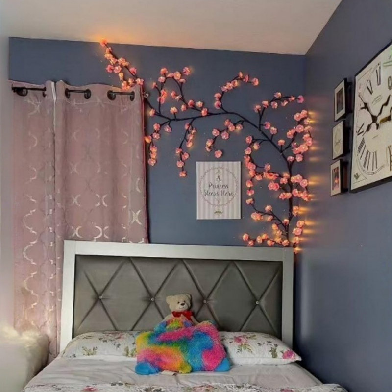 Éclairage de bricolage en forme de cerisier de bricolage en forme de cerisier, lumières de cerisier en fleurs 7,55 pi / 144 DEL avec minuterie à distance, 8 modes d'éclairage, applique murale à branches d'arbre à DEL pour la maison de la chambre à coucher (7,55 pi / 144 DEL)