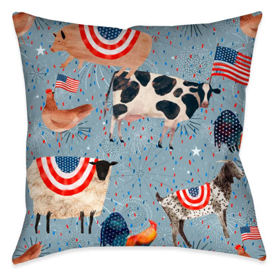 Americana Farm Animals Outdoor Decorative Pillow