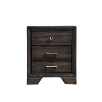 Gray 2 - Drawer Nightstand With Contemporary Style, Dark Wood Grain, Metal , 23.6" X 16.3" 26.5", Bedroom Storage Bedside Cabinet, Drawers, Grain Fini
