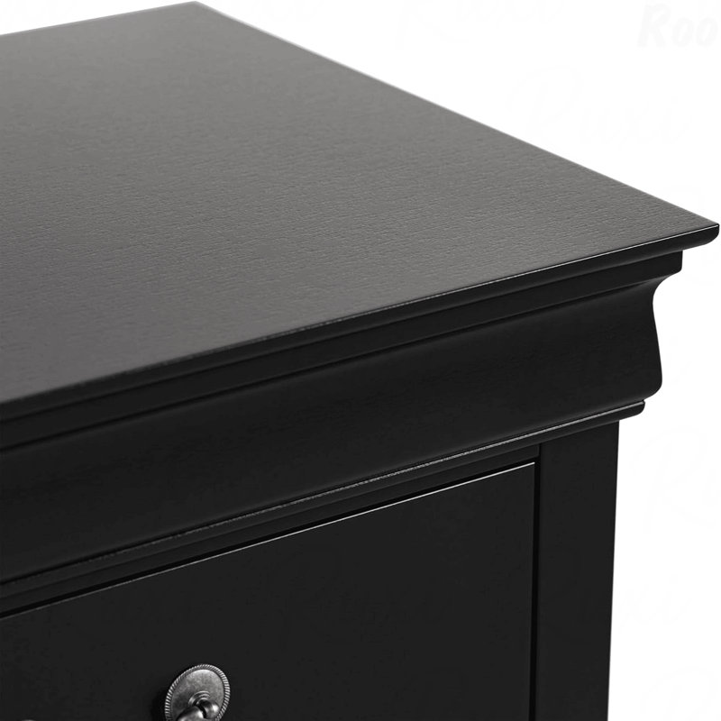 Table de chevet noire 1pc, style transitionnel avec étui anti-poussière et poignées suspendues, Noir