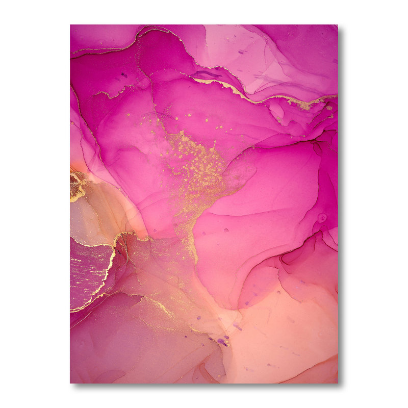 «Pink and Gold Ink Clouds», peinture sur toile, H 20 po x l 12 po x P 1 po, Toile tendue