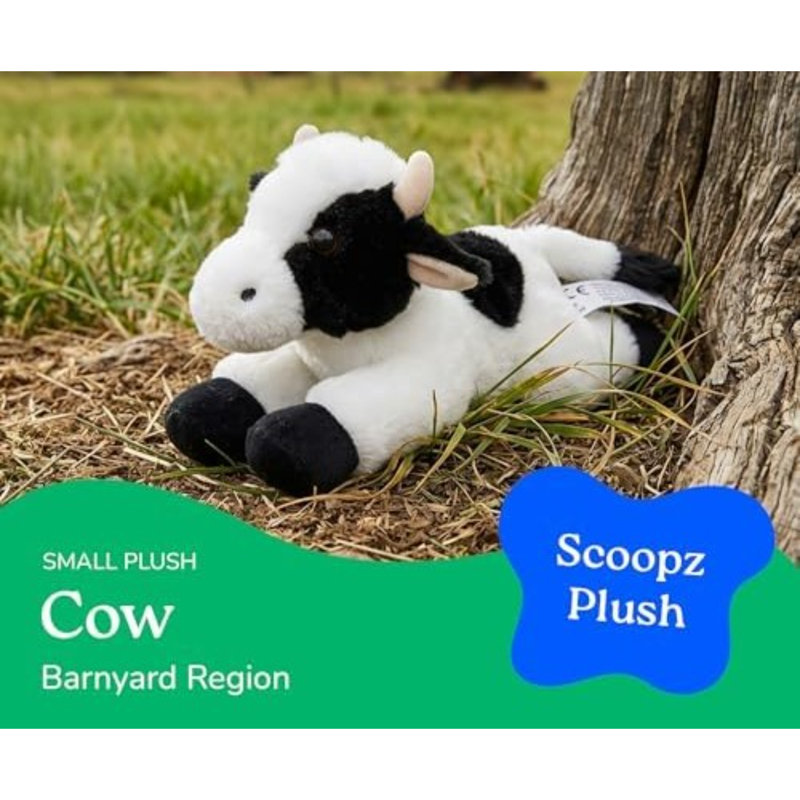 Peluche vache en peluche, cadeaux pour enfants, animaux sauvages Scoopz, peluche vache blanche, 8 pouces