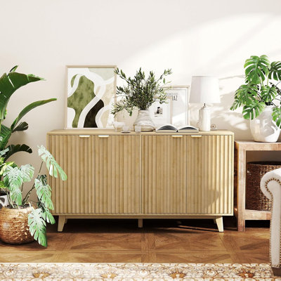 Buffet cannelé avec 4 portes et tablettes réglables - Chêne