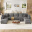 Canapé modulaire convertible 9 places en velours côtelé avec rangement, 7 coussins de dossier et 7 coussins décoratifs-1038867373