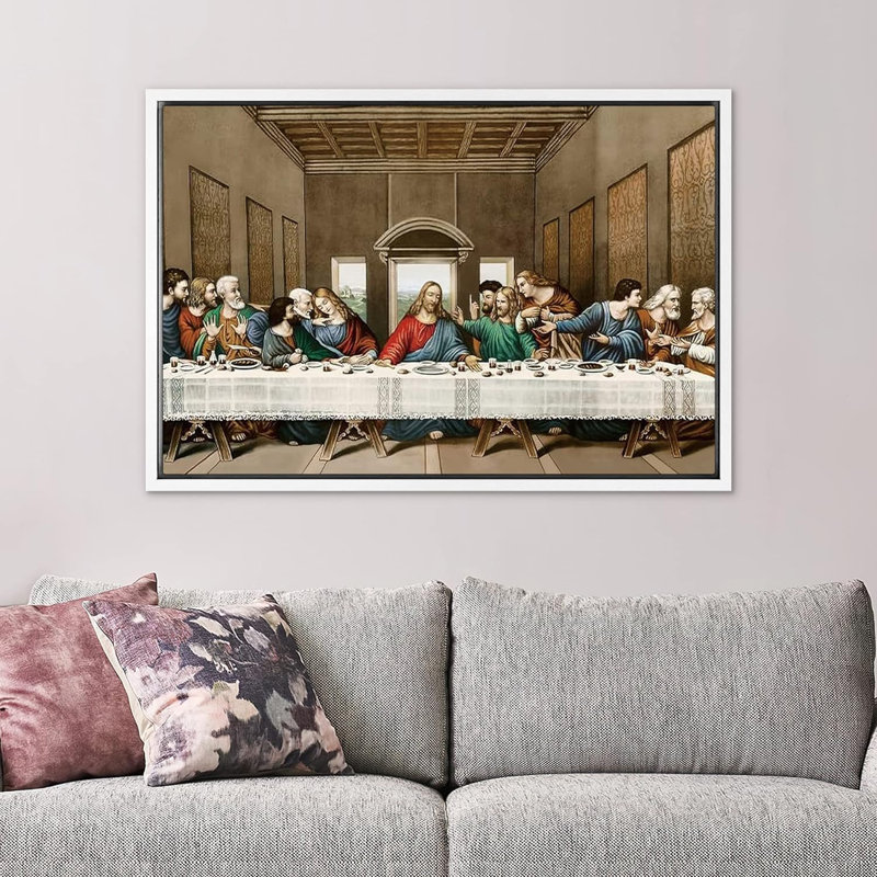 Célèbre œuvre d'art «The Last Supper», peinture par Leonardo Da Vinci, graffiti et art populaire, Cadre flottant blanc