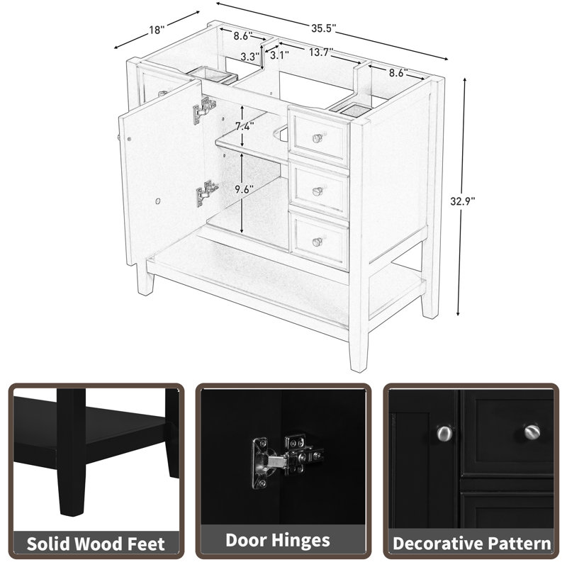 35.5'' Single Bathroom Vanity Base Only, Black