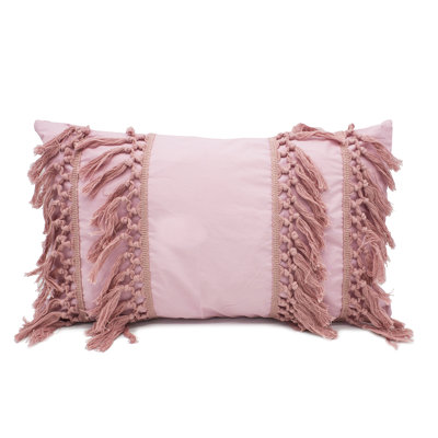 Pink Stylish Fringe Tassels Decorative Cotton Throw Pillow Cover Only 12" X 20"