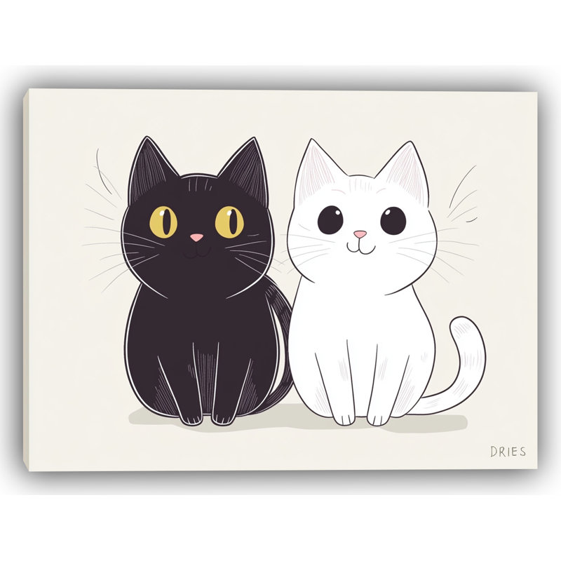 «Moonlit Companions - Celestial Cat Duo», art mural sur toile, H 36 po x l 48 po