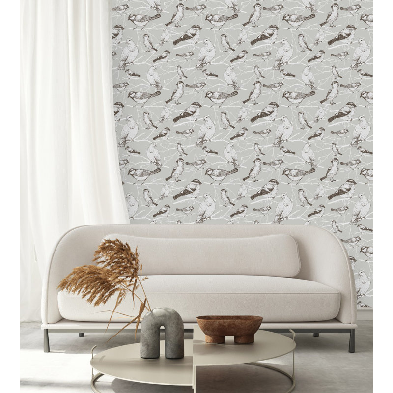 Birds On Grey Wallpaper Tile