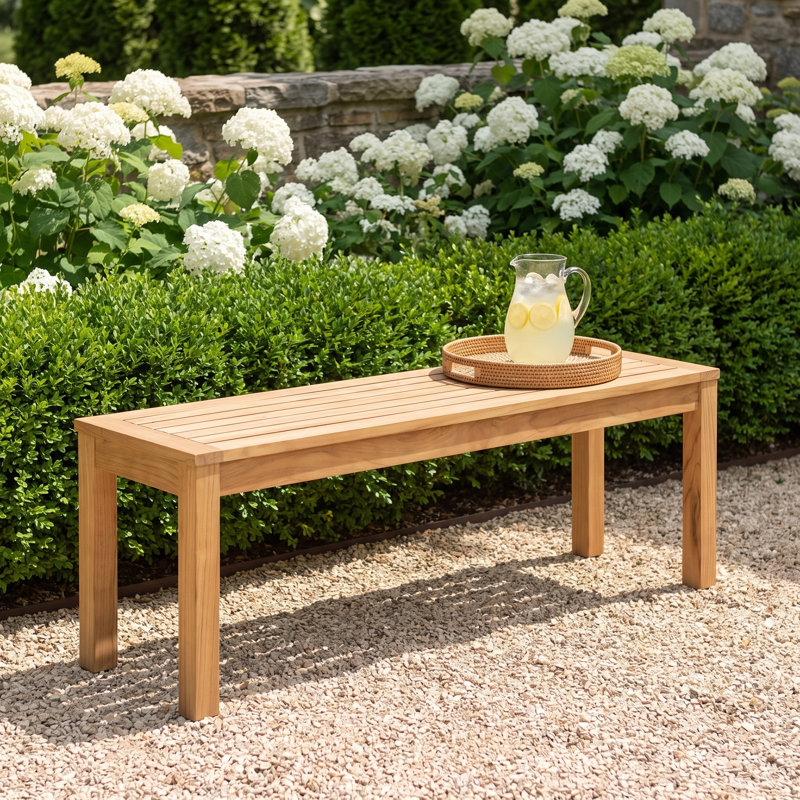 Solid Teak Wood Slatted Outdoor Bench