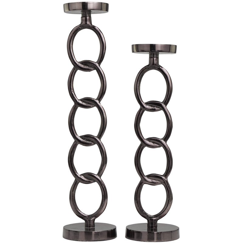Ensemble de porte-bougie en aluminium et métal, Gris foncé