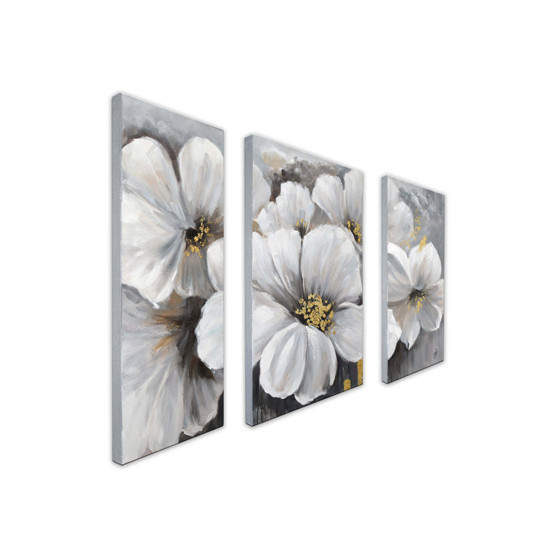 Daivd White Peonies - 3 Piece Wrapped Canvas Painting
