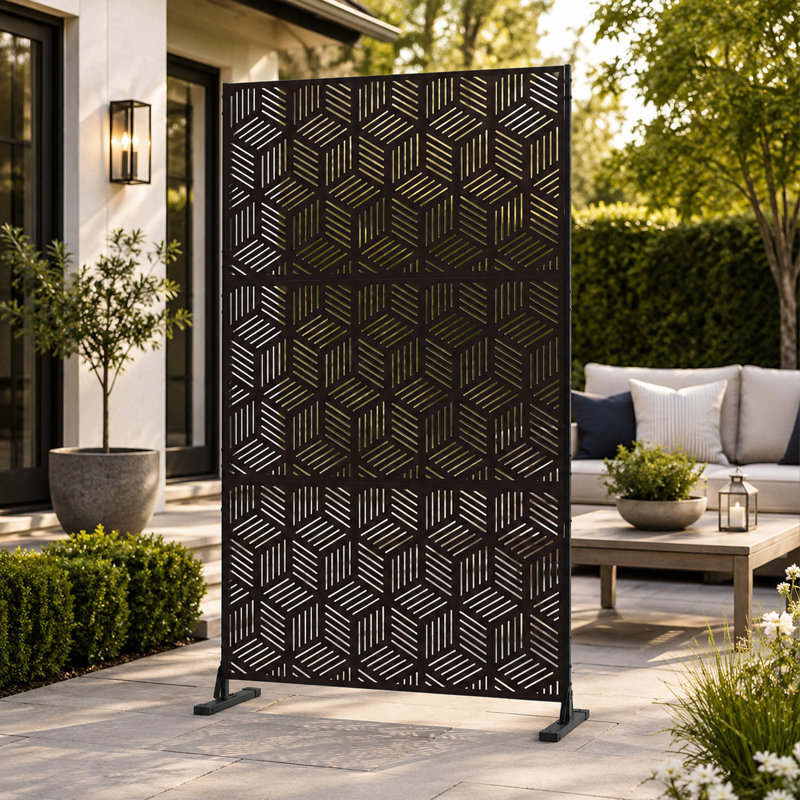 Kozyard Metal Privacy Screen Decorative Outdoor Divider With Stand Panels  (Black Cube)