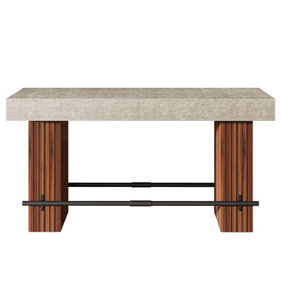 Industrial Rectangular Counter Height Pub Dining Bar Table 63-Inch Home Office Unit with Metal Footrest for Kitchen Bistro by Ebern Designs