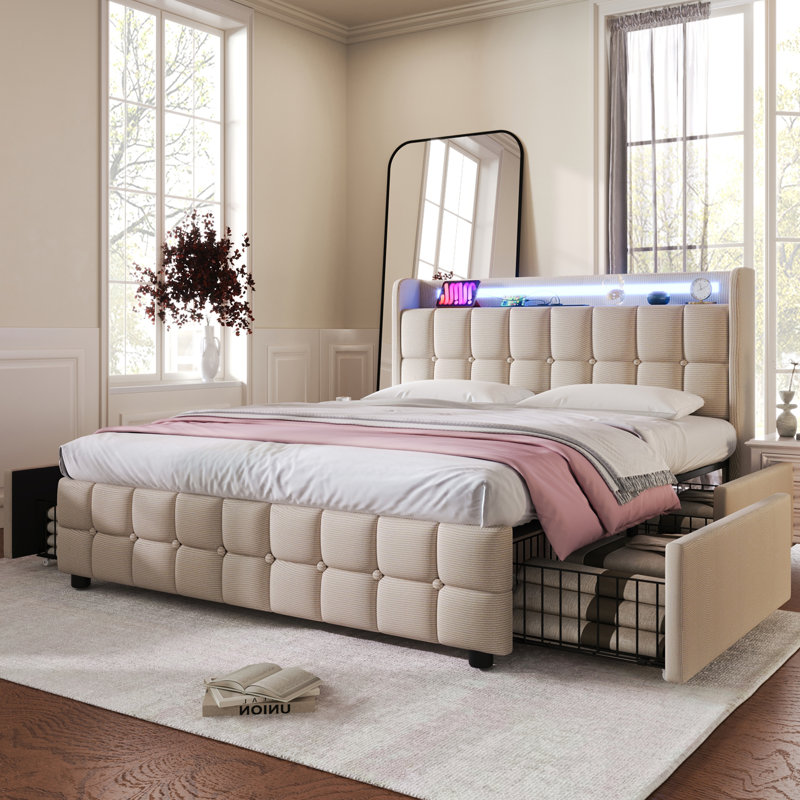 Bed, Beige, European Double (140 x 200 cm)