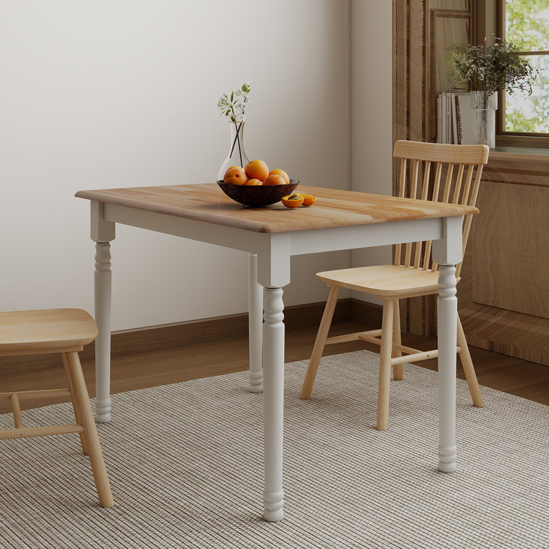 Modern Farmhouse Rectangular Solid Wood Dining Table, Brown/White
