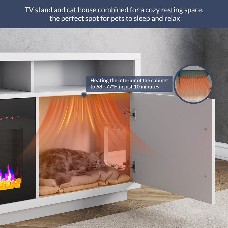 Gray 79" TV Stand with Electric Fireplace and Storage Cabinet
