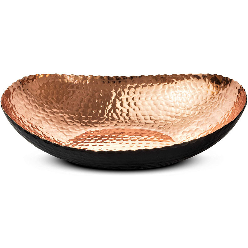 Hand Hammered Metal Decorative Centerpiece Fruit Bowl for Kitchen Counter, 12.75 inch, Black/Copper