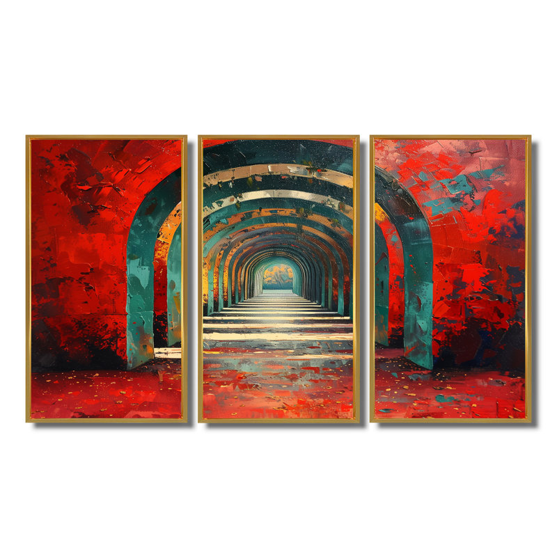 Ensemble de salon art mural rouge et rouge, H 32 po x l 16 po x P 1 po, Toile avec cadre flottant or