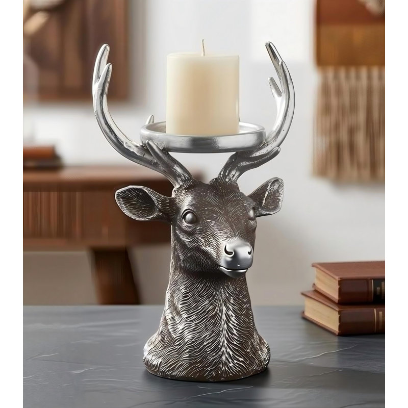 Polyester Resin Deer Statue Candle Holder Christmas Reindeer Statue, 9 Inches, Antique Silver Home Decor Crafts, Vintage Silver Deer Candlestick, Suitable For Christmas Decorations, Holiday Wedding