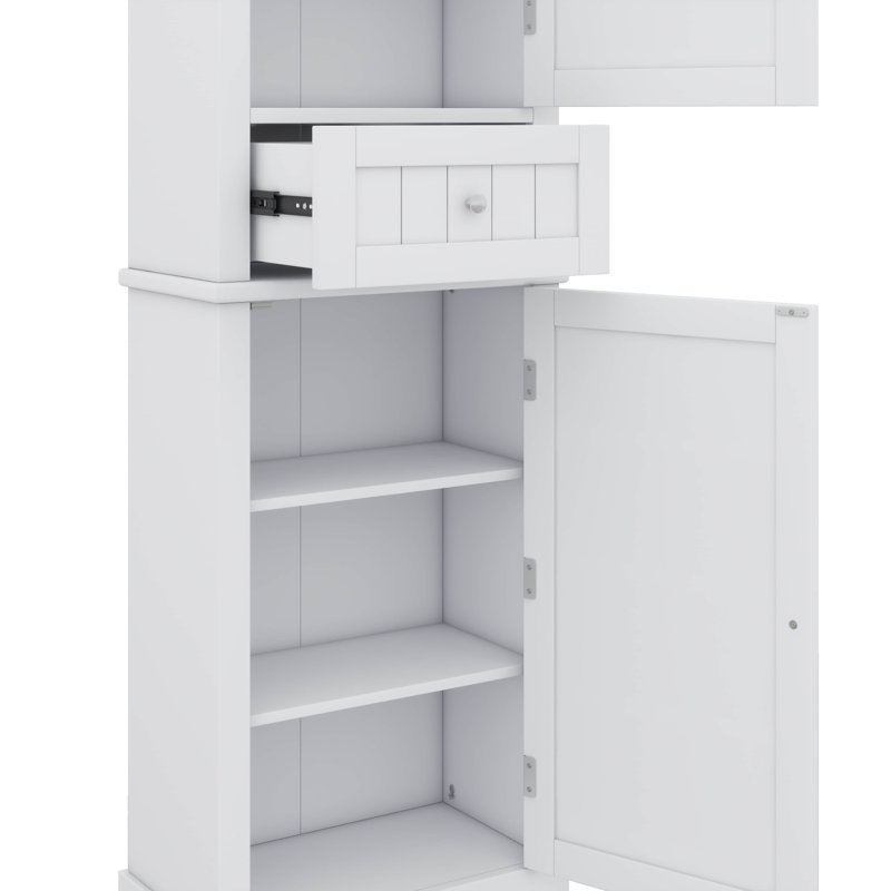 Tall Bathroom Storage Cabinet Freestanding With Drawer Adjustable Shelf, White