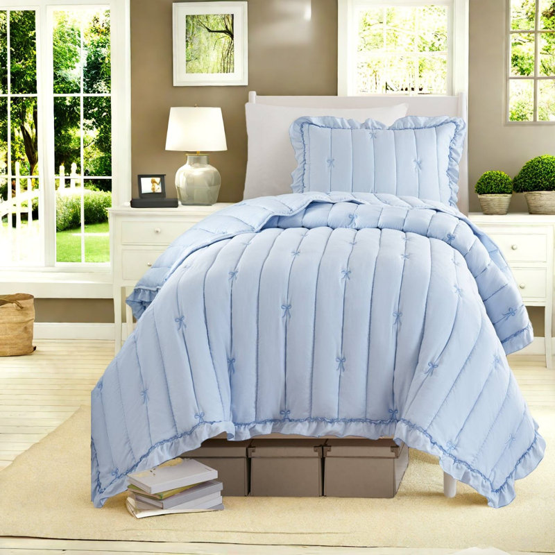 Charming Bow Embroidered Microfiber Bedding Sets For Youthful Spaces