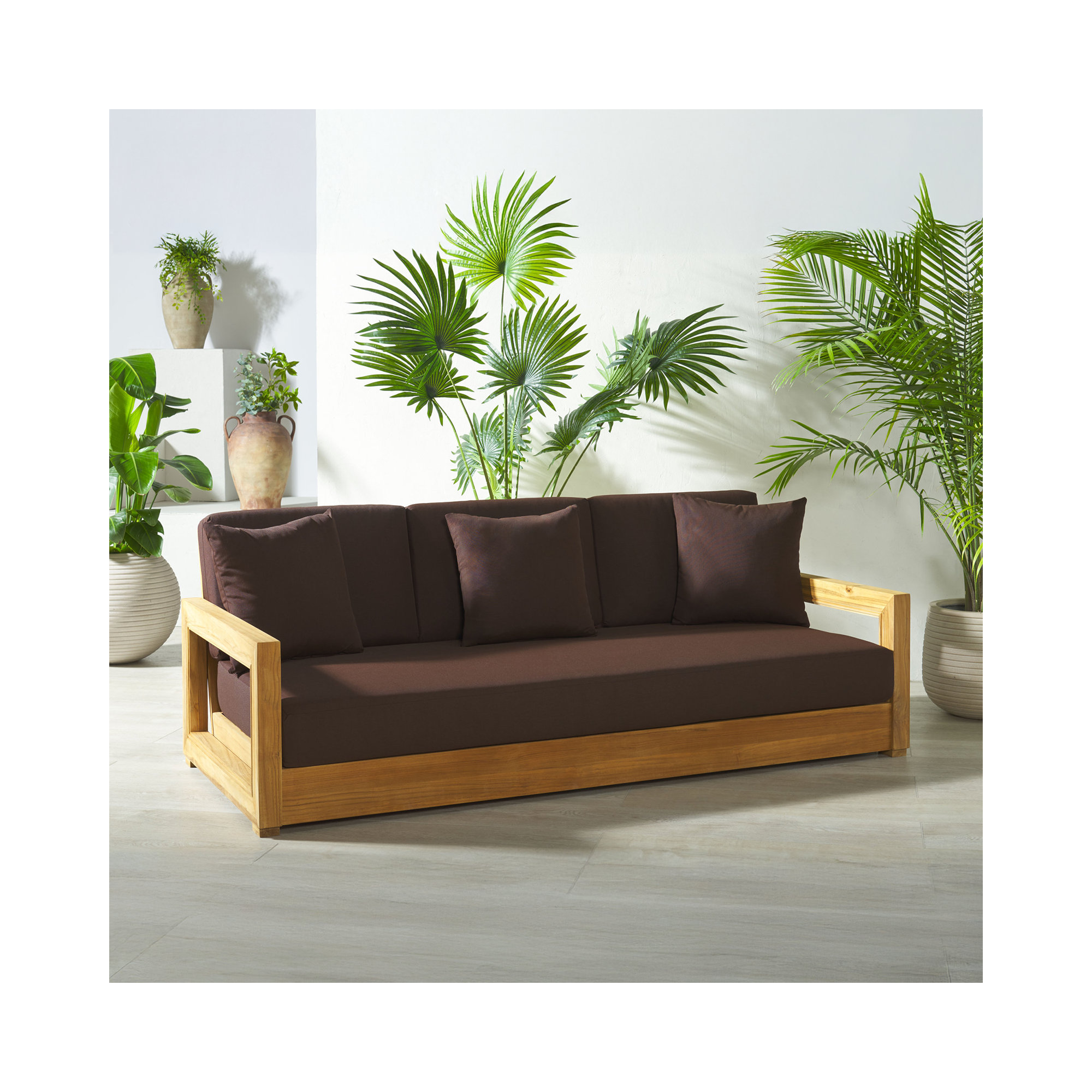 Melrose 76" Teak Outdoor Sofa, Dark Brown Melrose